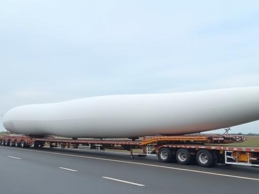 Rotorblätter einer Windkraftanlage werden transportiert, symbolisiert Projektladung Windkraftanlagen